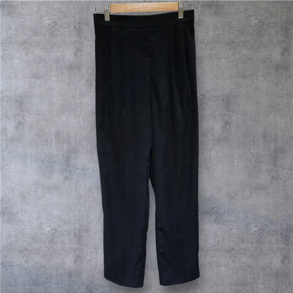 Vintage Pants Pleated Brushed Black High Waist - Picture 6 of 6